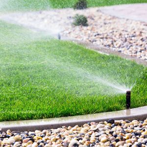 Automatic sprinklers watering lawn